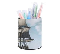 RLDOBOFE Old Sailing Ship Pen Organizer for Office, Waterproof Pencil Holder for Home, Multi-Functional Round Makeup Brush Storage Box for Desktop, Non-Slip Pen Holder