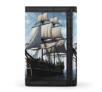 RLDOBOFE Old Sailing Ship Wallet for Men, Extra Capacity Trifold Wallet for Women, Foldable Money Clip with ID Window for Pocket, Credit Card Holder, Personalized Wallets for Travel