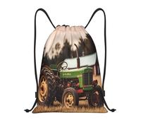 RLDOBOFE Old Tractor Photo Farm Drawstring Backpack Sports Gym Sackpack Waterproof Swim Bag Men Women Draw String Bag, Black, S
