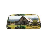 RLDOBOFE Old Wooden Barn with Tractor Garden print Pencil Bag waterproof Zipper Pencil Case Leather Pen Box Cosmetic Bag For Office Pencil