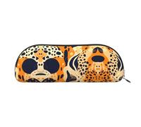 RLDOBOFE Orange And Dark Blue Pencil Pouch Leather,Small Pen Bags With Zipper For Pencils,Pens,Markers,Makeups,Change,Coins