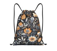 RLDOBOFE Orange and Gray Flowers Drawstring Backpack Sports Gym Sackpack Waterproof Swim Bag Men Women Draw String Bag Medium