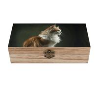 RLDOBOFE Orange And White Cat Wooden Keepsake Box with Lids Wood Storage Box with A Hinged Lid Decorative Boxes Table Large Rectangular Organizer Container for Jewelry Photos Craft