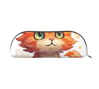 RLDOBOFE Orange Cat Pencil Pouch Leather,Small Pen Bags With Zipper For Pencils,Pens,Markers,Makeups,Change,Coins