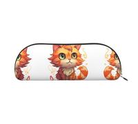 RLDOBOFE Orange Cat Pencil Pouch Leather,Small Pen Bags With Zipper For Pencils,Pens,Markers,Makeups,Change,Coins
