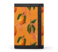 RLDOBOFE Orange Mango Pattern Trifold Wallet Minimalist Mens Wallet with Key Hook 8 Card Slots Modern Stylish Polyester Security Wallets Fashion Slim Credit Card Holder Id Window