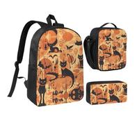 RLDOBOFE Orange Vibrant Nightmare Backpack Set 3 PCS - 17 Inch Laptop Backpack with Lunch Bag, Waterproof Daypack Insulated Lunch Box Large Capacity Coin Pouch Personalized Gift