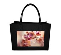 RLDOBOFE Orchid on Background Felt Tote Bag Reusable Kitchen Grocery Bag Versatile Large Capacity Commuter Handbags, Black, One Size