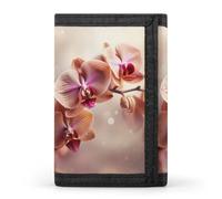 RLDOBOFE Orchid on Background Trifold Wallet Minimalist Mens Wallet with Key Hook 8 Card Slots Modern Stylish Polyester Security Wallets Fashion Slim Credit Card Holder Id Window