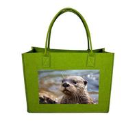 RLDOBOFE Otter Playing In The Water Felt Tote Bag Reusable Kitchen Grocery Bag Versatile Large Capacity Commuter Handbags, Light Green, One Size