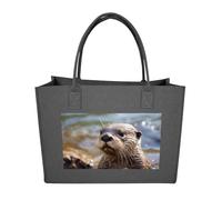 RLDOBOFE Otter Playing In The Water Felt Tote Bag Reusable Kitchen Grocery Bag Versatile Large Capacity Commuter Handbags, Dark Gray, One Size
