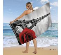 RLDOBOFE Over Sized 63" X 31" Eiffel Tower Red Rose Beach Towel Soft Pool Towels Quick Dry Sand Free Beach Towel Blanket Essentials Accessories Towels for Travel Bath Camping Adults