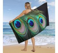 RLDOBOFE Over Sized 63" X 31" Green Peacock Feather Beach Towel Soft Pool Towels Quick Dry Sand Free Beach Towel Blanket Essentials Accessories Towels for Travel Bath Camping Adults