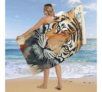 RLDOBOFE Over Sized 63" X 31" Hand Drawn Tiger Beach Towel Soft Pool Towels Quick Dry Sand Free Beach Towel Blanket Essentials Accessories Towels for Travel Bath Camping Adults
