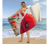 RLDOBOFE Over Sized 63" X 31" Red Flower Beach Towel Soft Pool Towels Quick Dry Sand Free Beach Towel Blanket Essentials Accessories Towels for Travel Bath Camping Adults