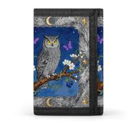 RLDOBOFE Owl Oak Berry Trifold Wallet Minimalist Mens Wallet with Key Hook 8 Card Slots Modern Stylish Polyester Security Wallets Fashion Slim Credit Card Holder Id Window