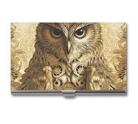 RLDOBOFE Owl Pattern Business Card Holder, Slim Aluminum Alloy Card Case, Pocket Name Card Organizer Holder Wallet for Woman, Man, Pocket Or Bag Storage, Office Workers