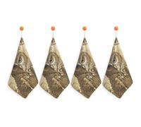 RLDOBOFE Owl Pattern Hand Towel with Rings, Personalized Hand Towels for Bathroom, Highly Absorbent Square Towels 4PCS, Super Soft Towel with Lanyard for Kitchen, Hotel