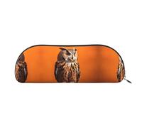 RLDOBOFE Owl Sitting On Orange Background Pencil Pouch Leather,Small Pen Bags With Zipper For Pencils,Pens,Markers,Makeups,Change,Coins