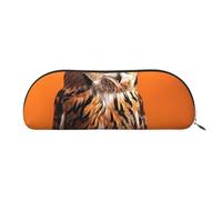 RLDOBOFE Owl Sitting On Orange Background Pencil Pouch Leather,Small Pen Bags With Zipper For Pencils,Pens,Markers,Makeups,Change,Coins