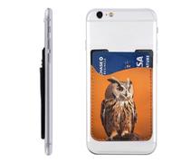 RLDOBOFE Owl Sitting on Orange Background Phone Wallet, Stick On Card Holder for Back of Phone Case - Leather Cell Phone Card Wallet Sleeve Adhesive Phone Pocket - Compatible with Most Cell Phones