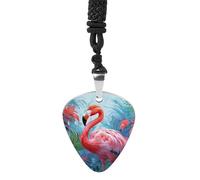 RLDOBOFE Painted Flamingo Guitar Pick Necklace, Guitar Pick Holder Pendant for Women, Guitar Music Necklace for Men, Personalized Rock Music Necklace with Chain, Music Picks