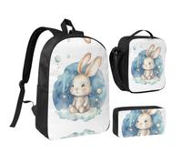 RLDOBOFE Painted Rabbit Backpack Set 3 PCS - 17 Inch Laptop Backpack with Lunch Bag, Waterproof Daypack Insulated Lunch Box Large Capacity Coin Pouch Personalized Gift