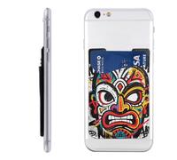 RLDOBOFE Painted Tiki Masks Phone Wallet, Stick On Card Holder for Back of Phone Case - Leather Cell Phone Card Wallet Sleeve Adhesive Phone Pocket - Compatible with Most Cell Phones