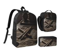 RLDOBOFE Pair of Drum Sticks Backpack Set 3 PCS - 17 Inch Laptop Backpack with Lunch Bag, Waterproof Daypack Insulated Lunch Box Large Capacity Coin Pouch Personalized Gift