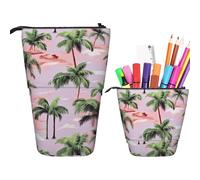RLDOBOFE Palm trees on light pink background print Pencil Bag Stand-Up Retractable Pencil box Organizer Pen Holder Storage Bag Cosmetic Bag For Office Holiday Gift