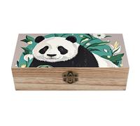 RLDOBOFE Panda Black And White Wooden Keepsake Box with Lids Wood Storage Box with A Hinged Lid Decorative Boxes Table Large Rectangular Organizer Container for Jewelry Photos Craft