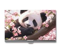RLDOBOFE Panda on A Cherry Blossom Tree Business Name Card Holder Case Aluminum Business Name Card Carrier Mental Credit Case Wallet Professional Stainless Steel Pocket for Men & Women,Buckle Style