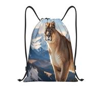 RLDOBOFE Panther & Mountain Lion Drawstring Backpack Sports Gym Sackpack Waterproof Swim Bag Men Women Draw String Bag, Black, S