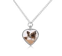 RLDOBOFE Papillon in The Box Cremation Jewelry for Ashes Heart Urn Necklaces Personalized Memorial Necklace Dog Cat Keepsake Pendant Custom Small Locket Ash Holder for Women Men