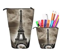 RLDOBOFE Paris Eiffel Tower print Pencil Bag Stand-Up Retractable Pencil box Organizer Pen Holder Storage Bag Cosmetic Bag For Office Holiday Gift, Black, One Size