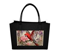 RLDOBOFE Parrot Flower Felt Tote Bag Reusable Foldable Grocery Bag Versatile Large Capacity Commuter Handbag, Black, One Size
