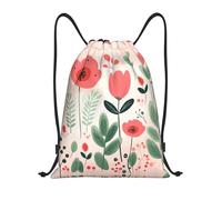 RLDOBOFE Pastel Pink and Green Drawstring Backpack Sports Gym Sackpack Waterproof Swim Bag Men Women Draw String Bag, Black, M