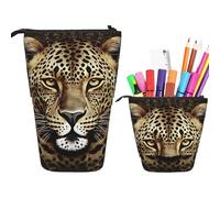 RLDOBOFE Patterned leopard head print Pencil Bag Stand-Up Retractable Pencil box Organizer Pen Holder Storage Bag Cosmetic Bag For Office Holiday Gift, Black, One Size