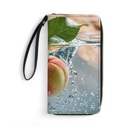 RLDOBOFE Peach Falling Into Water PU Leather Wallet with Rope, Zip Multi-Layer Pocket Card Holder, Small Purse for Men And Women
