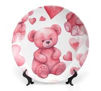 RLDOBOFE Peach Style Bear Decorative Plate Ceramic Display Plate with Stand Salad Plates Colorful Porcelain Dinner Dishes Dessert Appetizer Dishes for Kitchen Party Table Decor 10inch