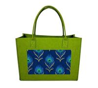 RLDOBOFE Peacock Feather Felt Tote Bag Reusable Foldable Grocery Bag Versatile Large Capacity Commuter Handbag, Light Green, One Size