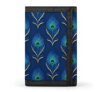 RLDOBOFE Peacock Feather Trifold Wallet Minimalist Mens Wallet with Key Hook 8 Card Slots Modern Stylish Polyester Security Wallets Fashion Slim Credit Card Holder Id Window