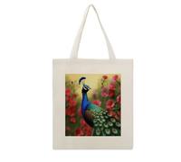 RLDOBOFE Peacock Flowers Print Canvas Tote Bag Reusable Grocery Bag Lightweight Shopping Cloth Bags with Long Handles Aesthetic Cute Shoulder Bags for Women Lady Casual Vacation