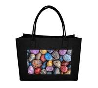 RLDOBOFE Pebbles And Rocks Felt Tote Bag Reusable Foldable Grocery Bag Versatile Large Capacity Commuter Handbag Black
