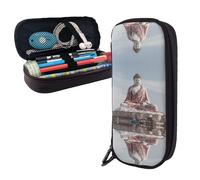 RLDOBOFE Pencil Case Large Capacity Pencil Pouch Aesthetic Pen Bag Office Stationery Organizer Leather Pen Holder White Buddha Statue Makeup Bags Pencil Case Box for Men Women Work Office