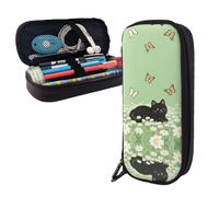 RLDOBOFE Pencil Case Large Capacity Pencil Pouch Aesthetic Pen Bag Office Stationery Organizer Leather Pen Holder Cat Kitten Daisy Makeup Bags Pencil Case Box for Men Women Work Office