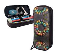RLDOBOFE Pencil Case Large Capacity Pencil Pouch Aesthetic Pen Bag Office Stationery Organizer Leather Pen Holder Macaroons in a Circle Makeup Bags Pencil Case Box for Men Women Work Office
