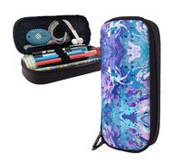 RLDOBOFE Pencil Case Large Capacity Pencil Pouch Aesthetic Pen Bag Office Stationery Organizer Leather Pen Holder Purple and Blue Mixed Pattern Makeup Bags Pencil Case Box for Men Women Work Office