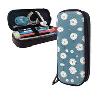 RLDOBOFE Pencil Case Large Capacity Pencil Pouch Aesthetic Pen Bag Office Stationery Organizer Leather Pen Holder White Daisy Pattern Makeup Bags Pencil Case Box for Men Women Work Office