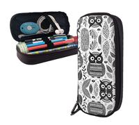 RLDOBOFE Pencil Case Large Capacity Pencil Pouch Aesthetic Pen Bag Office Stationery Organizer Leather Pen Holder Black and White Owl Makeup Bags Pencil Case Box for Men Women Work Office